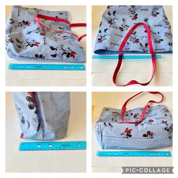 Disney Parks Minnie Mouse Large Vinyl Tote Bag Shopper Purse Blue Polka Dots Red - Picture 9 of 11